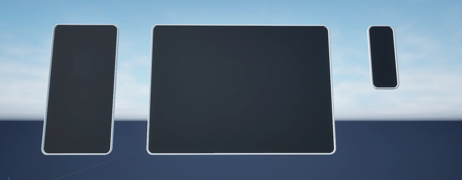 The same panel at three sizes, corners preserved