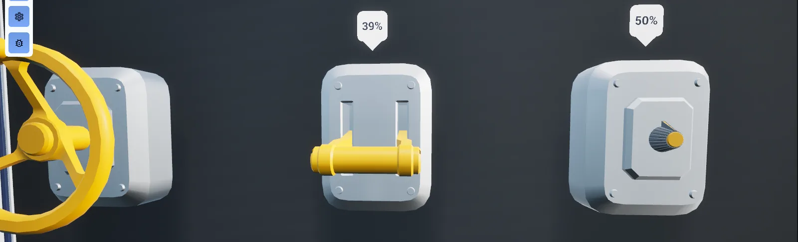 A lever part-way through its travel, with the bound widget showing the value