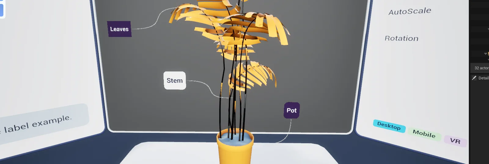 Labels anchored to three objects at different distances