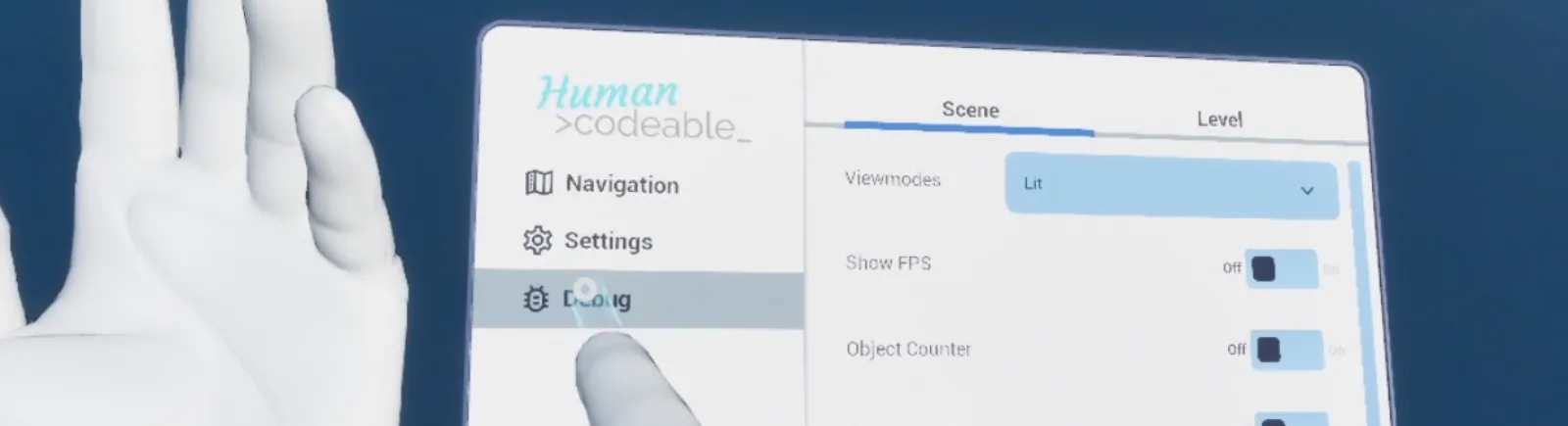 The page in the VR menu
