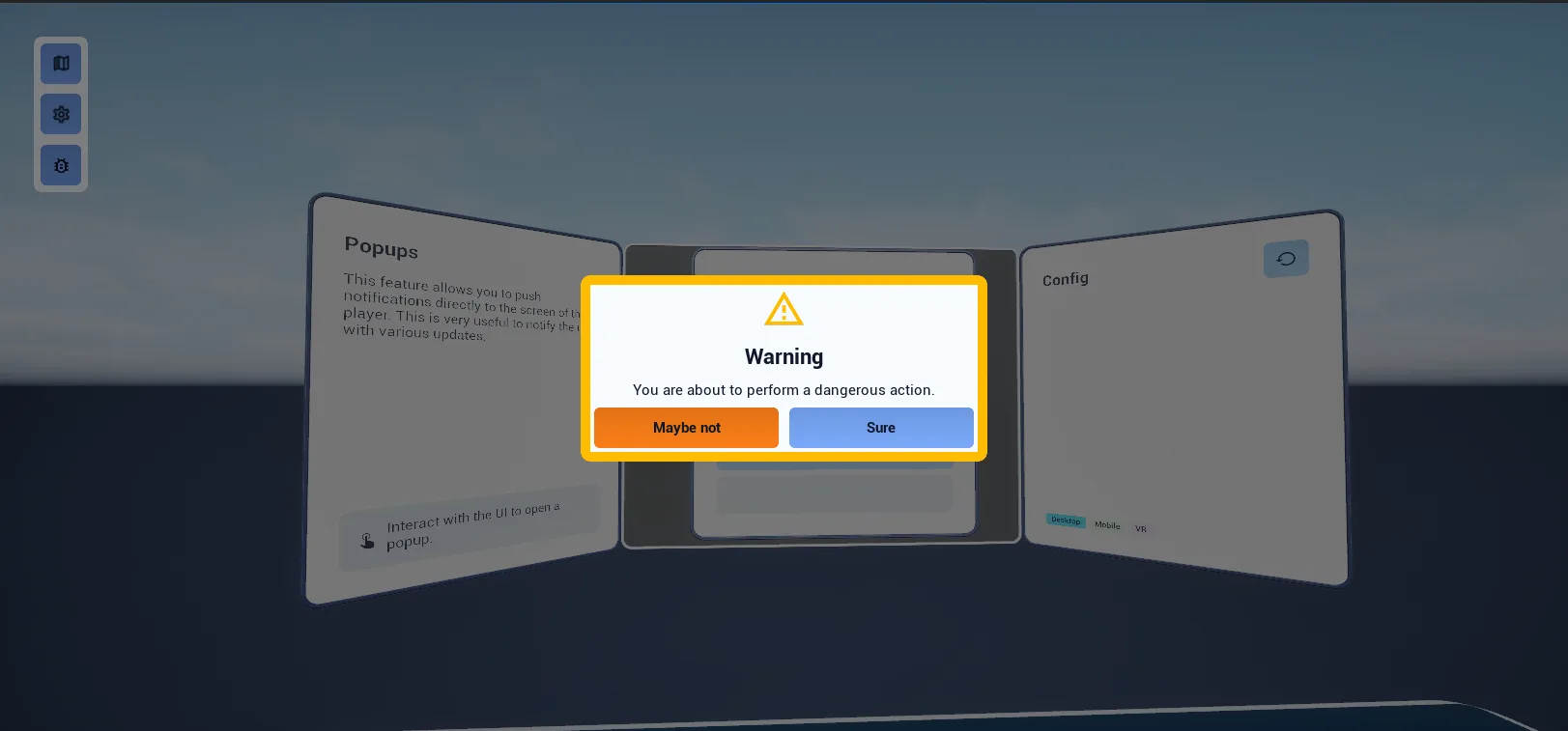 A modal popup with two buttons