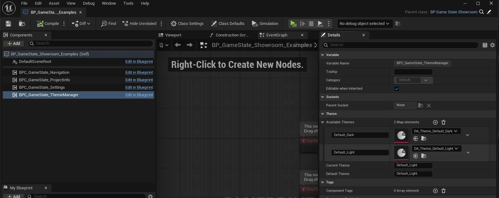 The theme manager on the game state