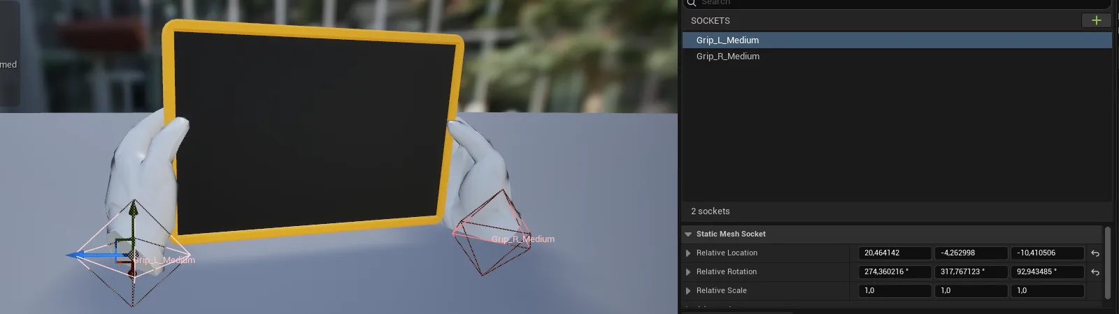 Placing grip sockets on the mesh