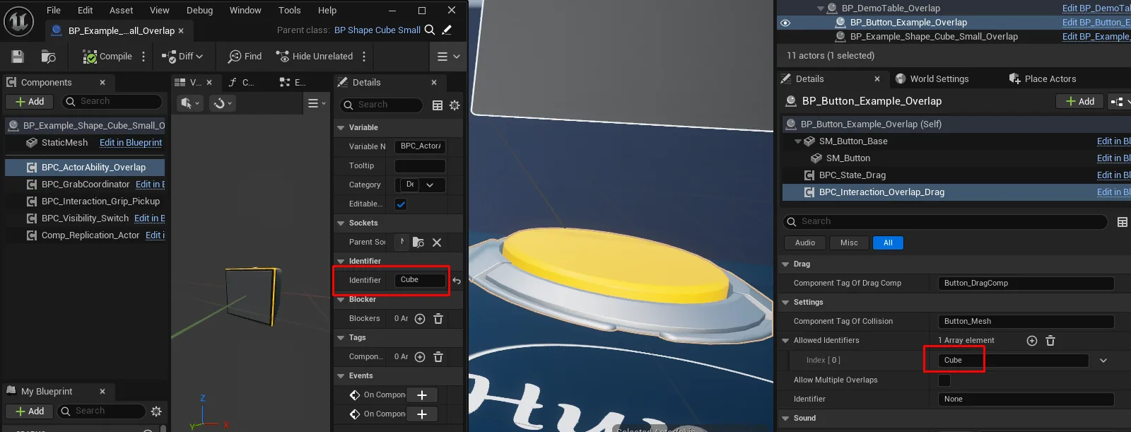 Collision component tagged for overlap